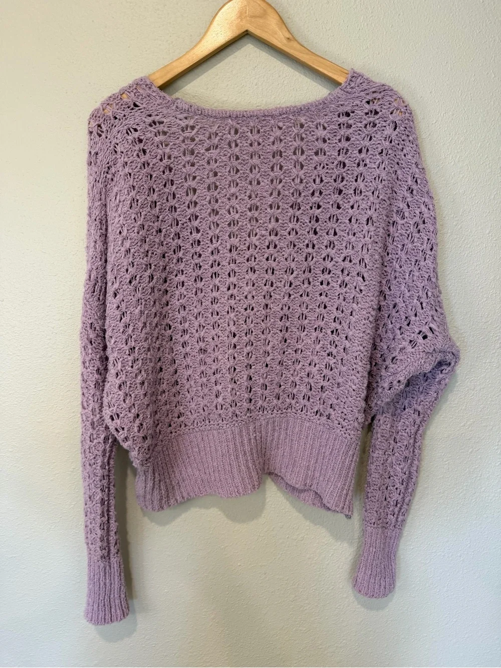 Free People “Best of You” Lavender Open-Knit V-Neck Sweater